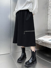Roomy Split-Side Pure Color Zipper Skirts Bottoms