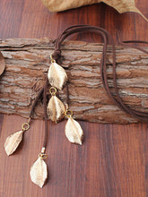Alloy Leaf Shape Pendant Leather Cord Necklace