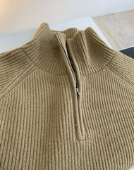 Women Retro Zipper Stand Collar Pullover Sweater