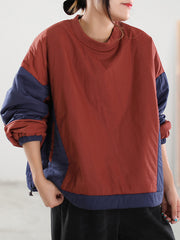 Retro Loose Color-Block Cotton Sweatshirt