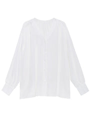 Loose V-Neck Solid Long Sleeves Blouse