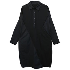 Solid Color Stitching Long-Sleeved Shirt Midi Dress