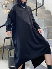 Women Long Sleeve Stitching Round Neck Dress