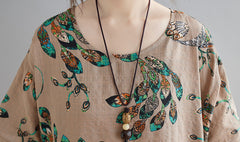 Women Round Neck Print Loose Short Sleeve Dress