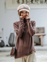 Women Retro High Neck Pullover Bottoming Shirt