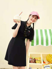 Preppy Style Solid Polo Knitted Mini Dress