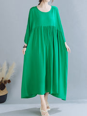 Retro Solid Color Loose Temperament Long Midi Dress