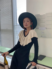 Clashing Color Lotus Collar Casual Dress