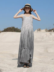 Linen Double-Layer Gradient Sleeveless Maxi Dress