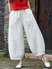 Loose Ramie Cotton Wide-leg Pants
