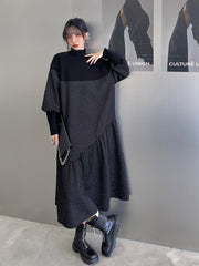 Simple Stitching Long Sleeve Loose Dress