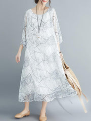 Loose Print Vintage Round Neck Dress