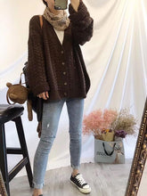 Knitting V-neck Solid Loose Cardigan Outwear
