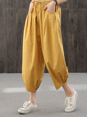 Artistic Retro Solid Capri-Pants