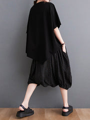 Printed Irregular Short Sleeve Top Casual Pants Two-Piece Suit