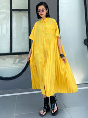 Ruffled Split-Joint Lapel Midi Dress