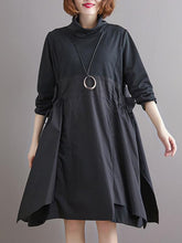 Stitched Pleated Bandge High-Neck Dress