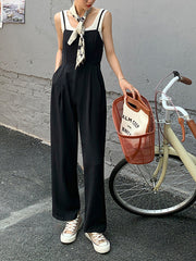 Simple Solid Color High Waist Suspenders Casual Jumpsuits