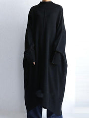 Causal Loose Solid Color High-Neck Sweater Midi Dress