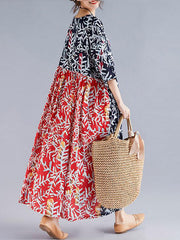 Round Neck Loose Printed Short Sleeve Casual Dress