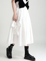Solid Color High Waist Stitching Loose Casual Skirt
