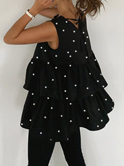 Loose Ruffled Polka Dot Sleeveless Shirt