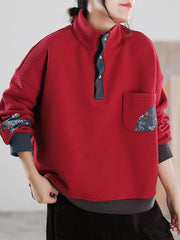 Half Button Collar Patch Embroidery Sweatshirt