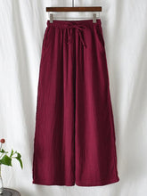 Loose Solid Linen Lace-Up Straight Pants