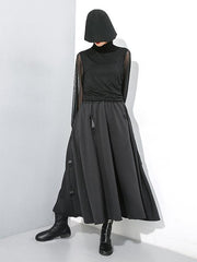 Black Elastic Waist Stitching Cropped Skirt
