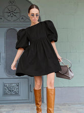 Women Solid Color Puff Sleeve Round Neck Loose Dress