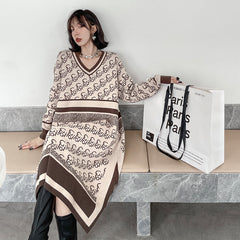 V-Neck Loose Medium Length Dress