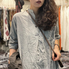 Loose Solid Stand Collar Midi Dress