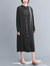 Women Simple Solid Color Cardigan Midi Dress