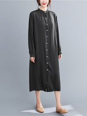 Women Simple Solid Color Cardigan Midi Dress