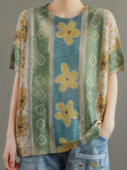 Printed Simple Knitted Loose Hollow T-Shirt