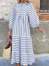 Printed Striped Loose Casual Long Sleeve Midi Dress