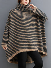 Plus Size Women's Loose Striped Long Sleeve Sweater