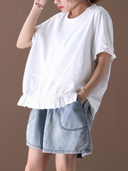 Simple Solid Pleats Falbala T-Shirt