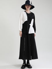 Loose Geometric Contrast Lantern Sleeve Sweatshirt