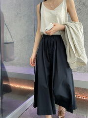 Solid Color High Waist Elastic Waist Loose Casual Skirt