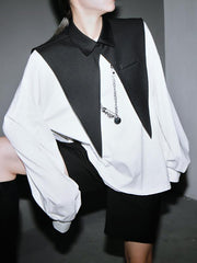 Two-Pieces Loose Lantern Sleeves And Large Pointed Collar Suit