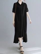 Lapel Solid Color Cotton And Linen Maxi Dress