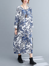 Women Retro Print Loose Dress