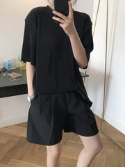 Ruffled Elastic Loose Solid T-Shirt
