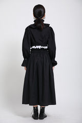 Women Stand Collar Solid Color Ruffle Shirt