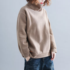 Women High Collar Color Block Pullover Sweatshirt