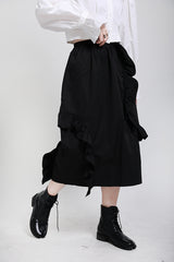 Black Solid Falbala Split-Joint Skirt