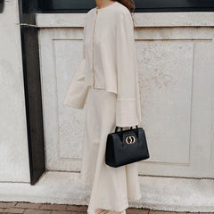 Round Neck Slit Irregular Skirt Retro Casual Suit
