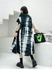 Lapel Loose Looking Thin Retro Tie Dye Casual Dress
