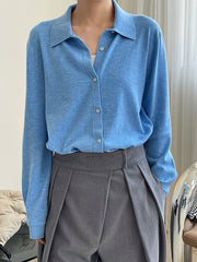 Solid Color Lapel Knit Loose Shirt
